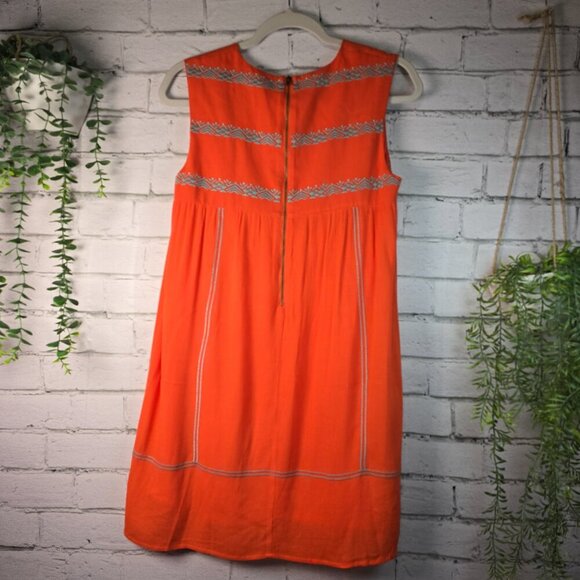 THML ANTHROPOLOGIE ORANGE SHIFT DRESS WITH GRAY INTRICATE EMBROIDERY SIZE SMALL - Picture 2 of 7